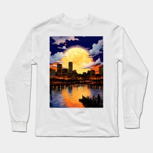 Portland Oregon: Full November Beaver Moon Over Downtown Portland Oregon Long Sleeve T-Shirt